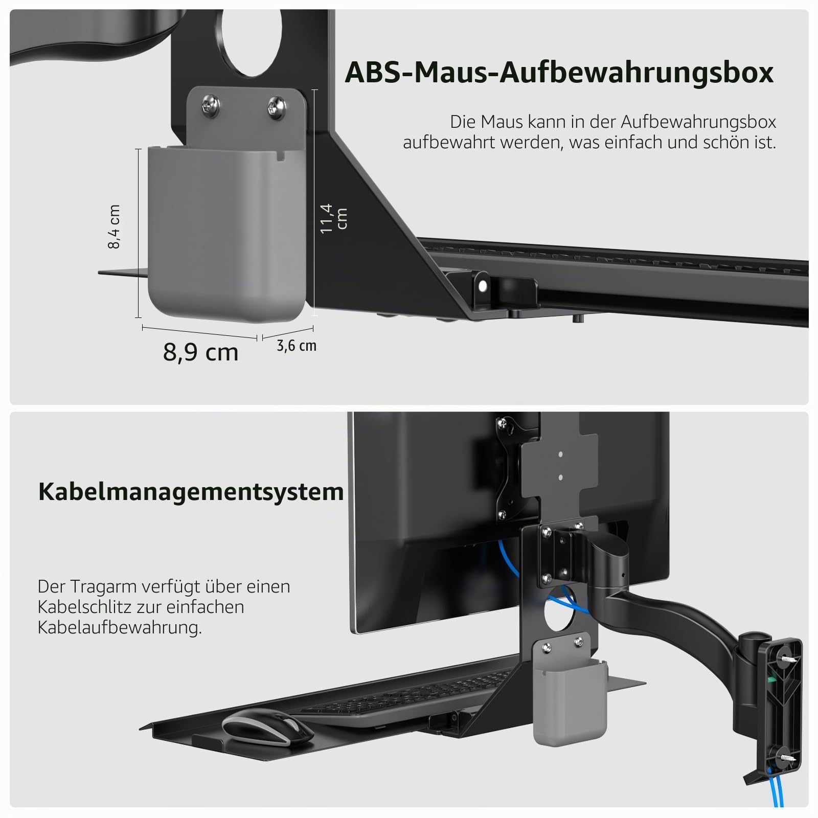 BEWISER Monitor Wand Halterung für 15-32 Zoll Sitz Stand Workstation Bildschirme mit Futtbarer Tastatur Tray, Belastbarkeit bis zu 10 kg Schwarz