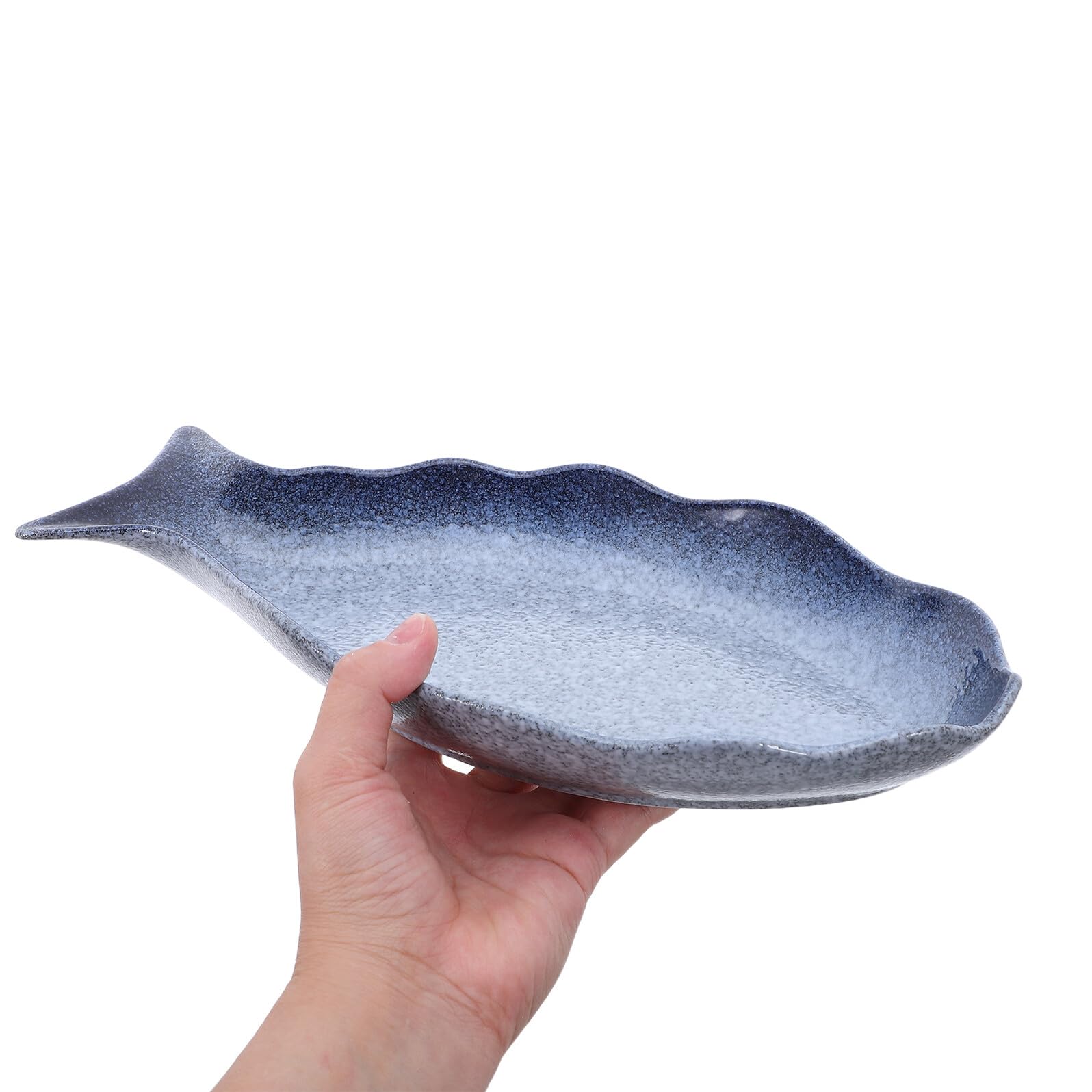 Plato de Cerámica para Pescado de 12 Pulgadas Azul | Forma de Pez, Vajilla para Cocina y Mesa Festiva, Bandeja para Marisco y Aperitivos