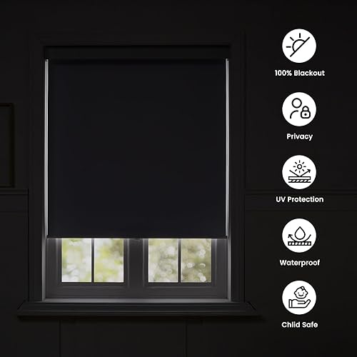 Miniatura 2 de Melodieux Persiana enrollable 100% opaca sin cables, con aislamiento térmico, protección UV, para oficina y hogar. Fácil de instalar. Gris, 23