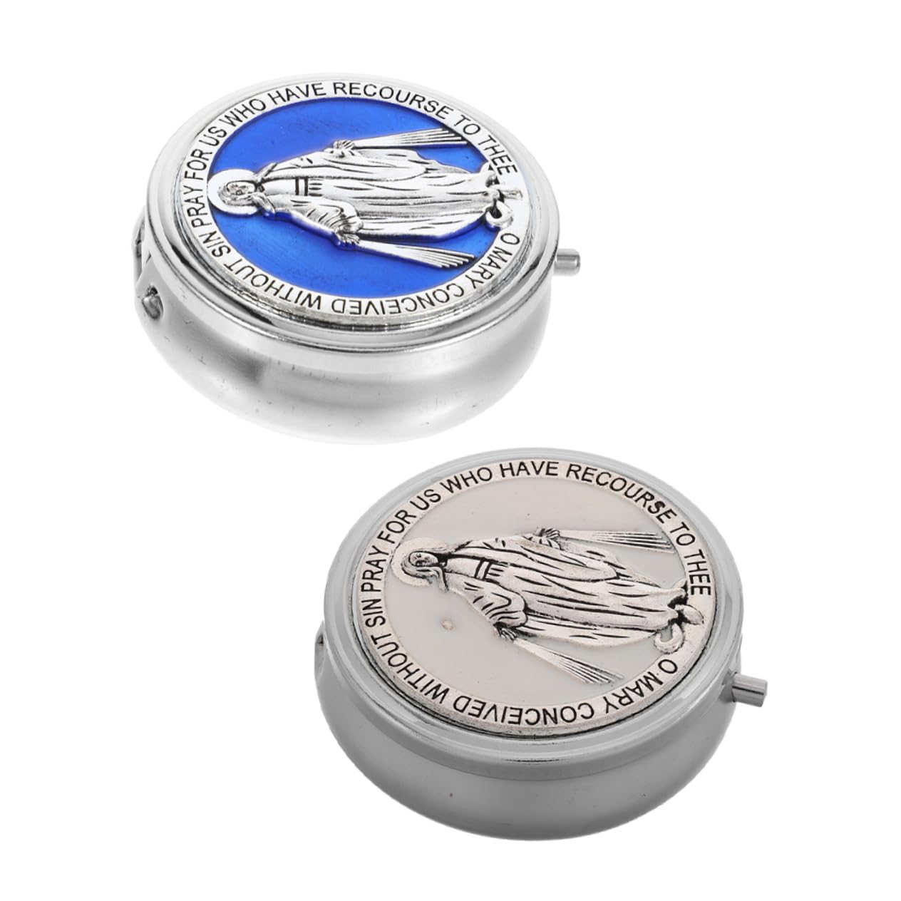 BESTonZON 2pcs Confirmation Trinket Box Elegant Metal Round Rosary Storage Case with Mirror Vintage Inspired Keepsake Chest for Religious Beads and Jewelry Organization