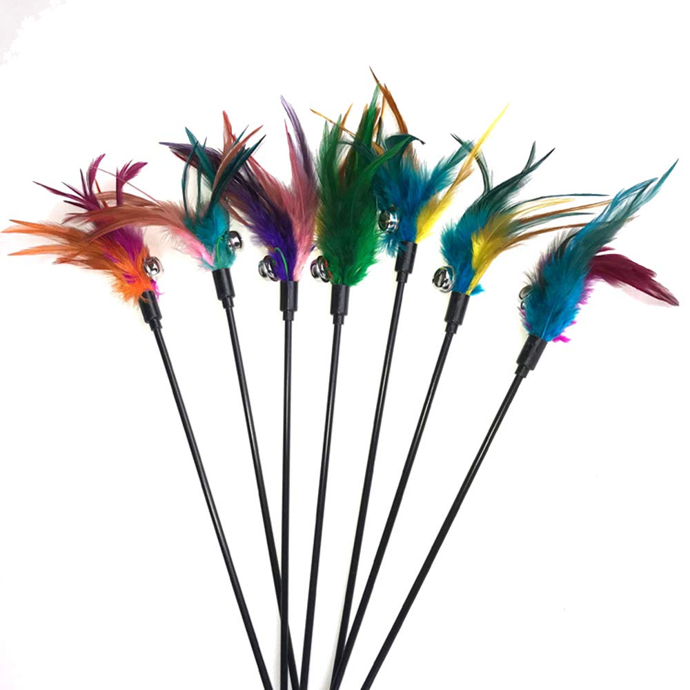 Juguete de plumas de gato Nigoz – Palo de pluma con campanas y plumas, color aleatorio juguete para mascotas gato 60 cm rentable y duradero práctico y rentable