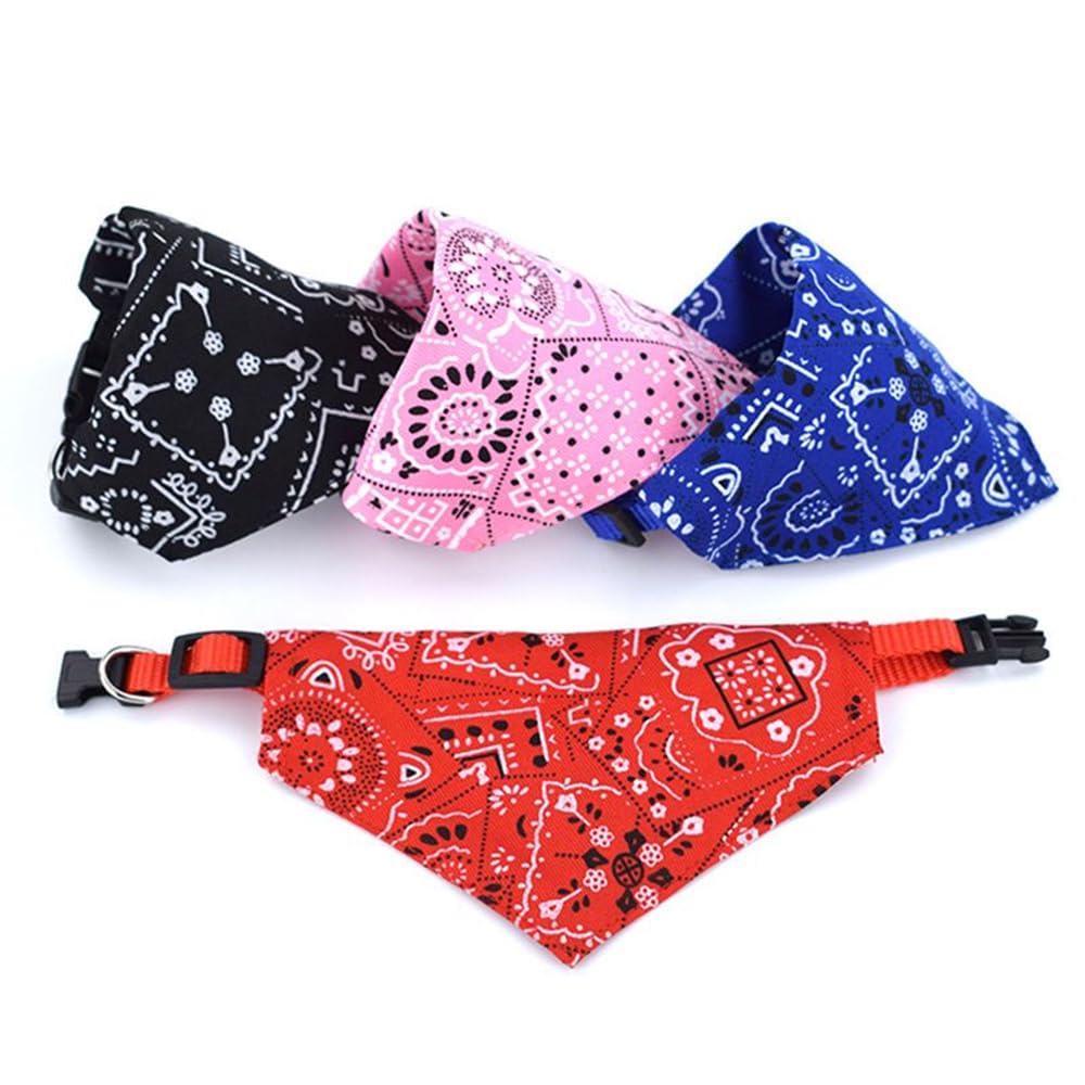 Nokolulu Adjustable Dog Bandana Scarf 4 Pack | Boho Design for Dog Boy Girl | Reusable Pet Bib with Vibrant Geometric & Floral Patterns | Stylish &
