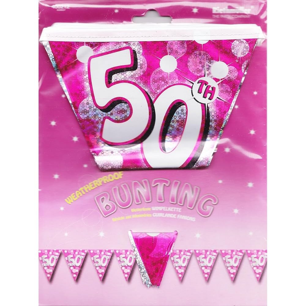 Guirlande drapeau 50 ans rose Amscan 4 m de décoration anniversaire