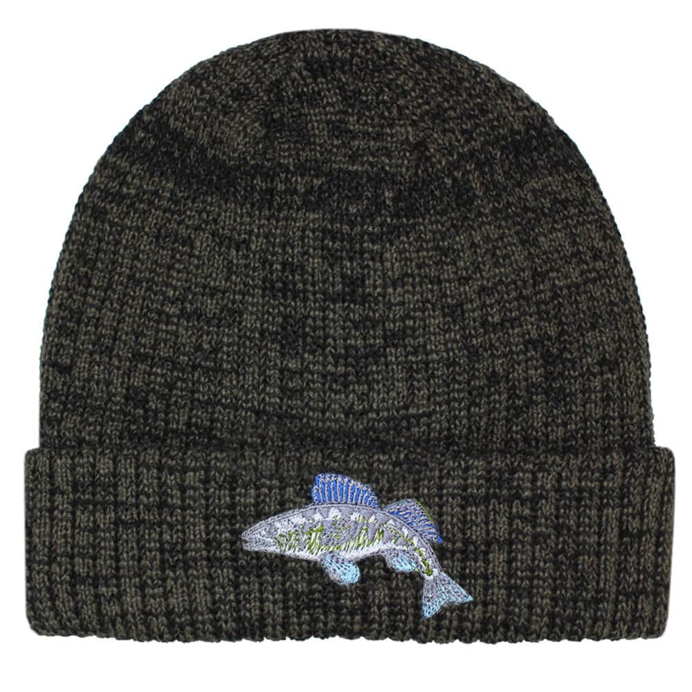 Teddyt's Men's Marl Brown Fish Design Knitted Fleece Lined Fishing Beanie Hat (Marl Brown)