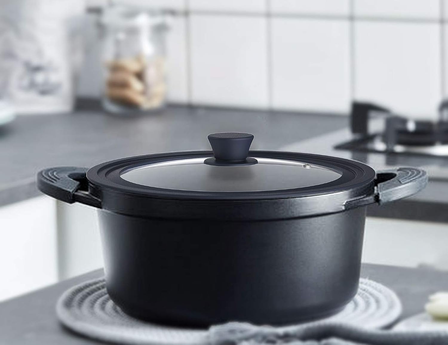 Yesland 2 Pcs Universal Lids for Pots Pans & Skillets - Replacement Lids, Pan Lid - Tempered Glass with Heat Resistant Silicone Rim Pot Lid, Fit 7 to 12 Inch Frying Pan, Cookware(Black, Large & Small)