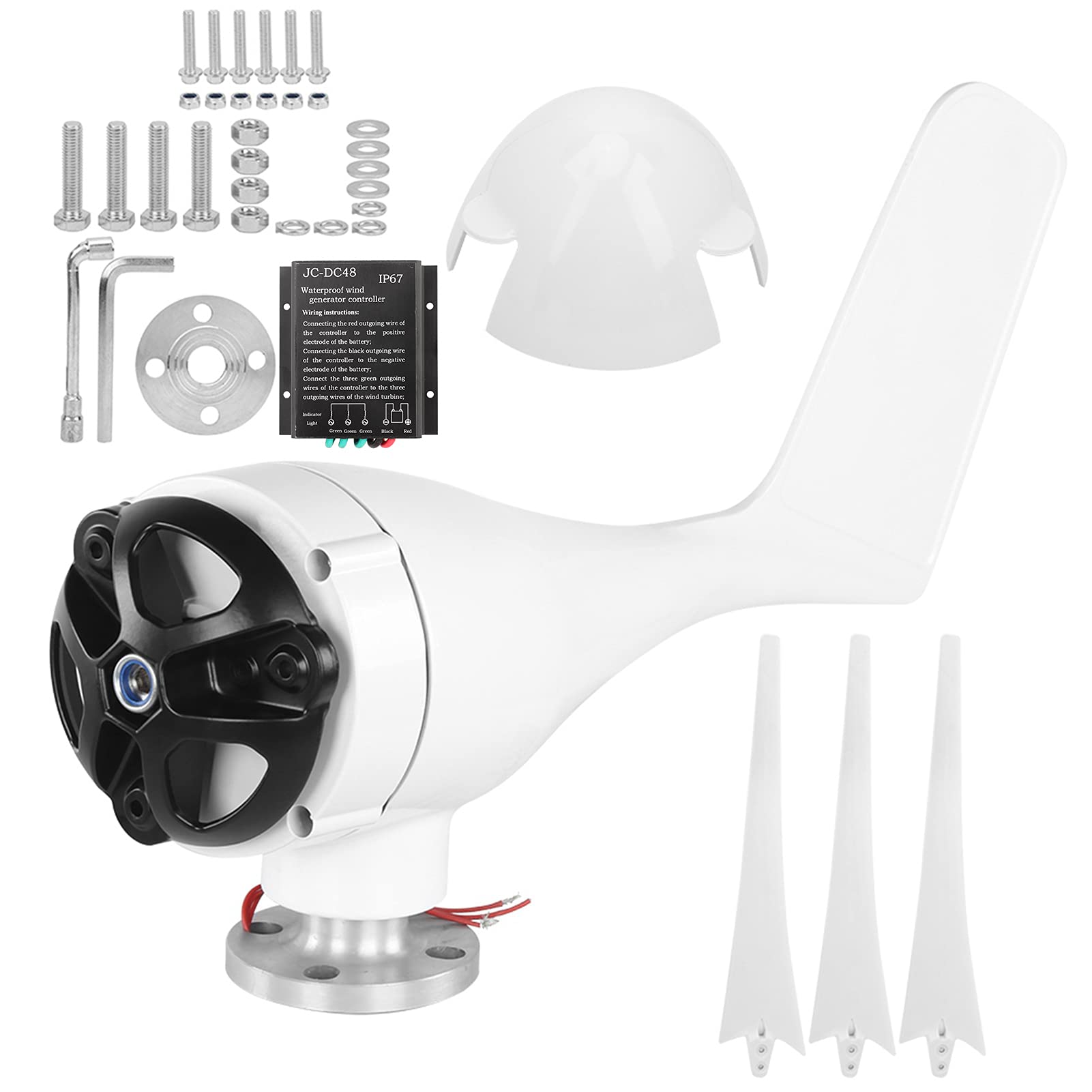 Generador de Turbinas Eólicas de 800 W, Pequeño Generador Eólico con Fibra de Nailon, 3 Palas, Arranque de 2,0 M, Motor PM Trifásico para Carga de Batería Doméstica Marina (White #13)