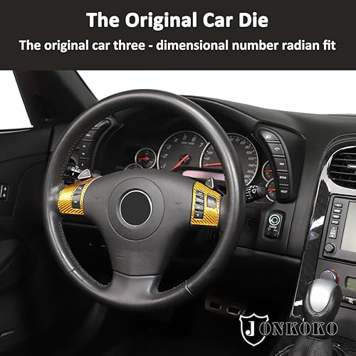 Miniatura 10 de Adhesivos de botón de volante de automóvil de fibra de carbono suave para Chevrolet Corvette C6 2005-2013 (100% fibra de carbono real, negro)