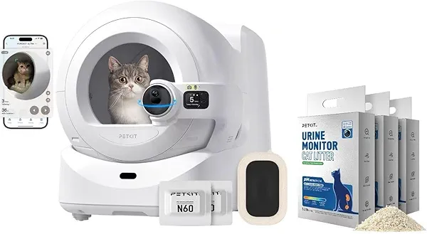 PETKIT Purobot Ultra 2025 New Accurate cat Facial Recognition & Poop Monitor Automatic Self-Cleaning Cat Litter Box with Touch-Free Waste Packing, Bundle with 3 Bags Urine Monitor Litter