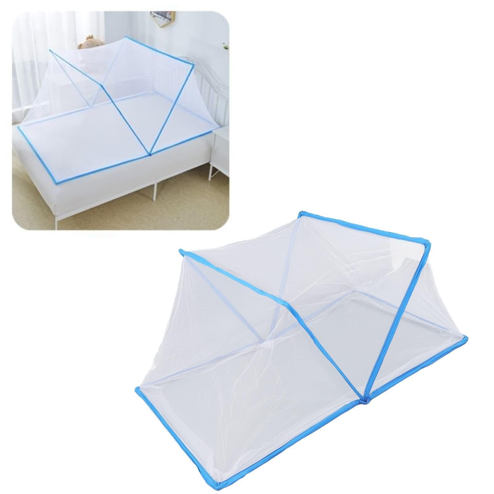 Zanzariera Pieghevole per Lettino Bambini, Tenda da Letto Estiva Durevole, Blu
