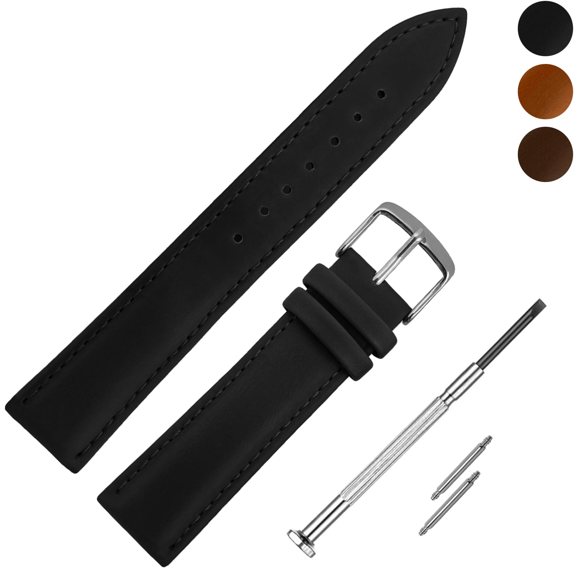 DBLACK NICO 22mm Leather Watch Strap, Soft Strap, Half-Padded, Leather Watch Bands, Watch Straps for Men // For 20mm, 22mm, or 24mm (Choose Your Size & Color) (Black, 22mm) (B0D79JCQ7W) Amazon Price History, Amazon Price Tracker