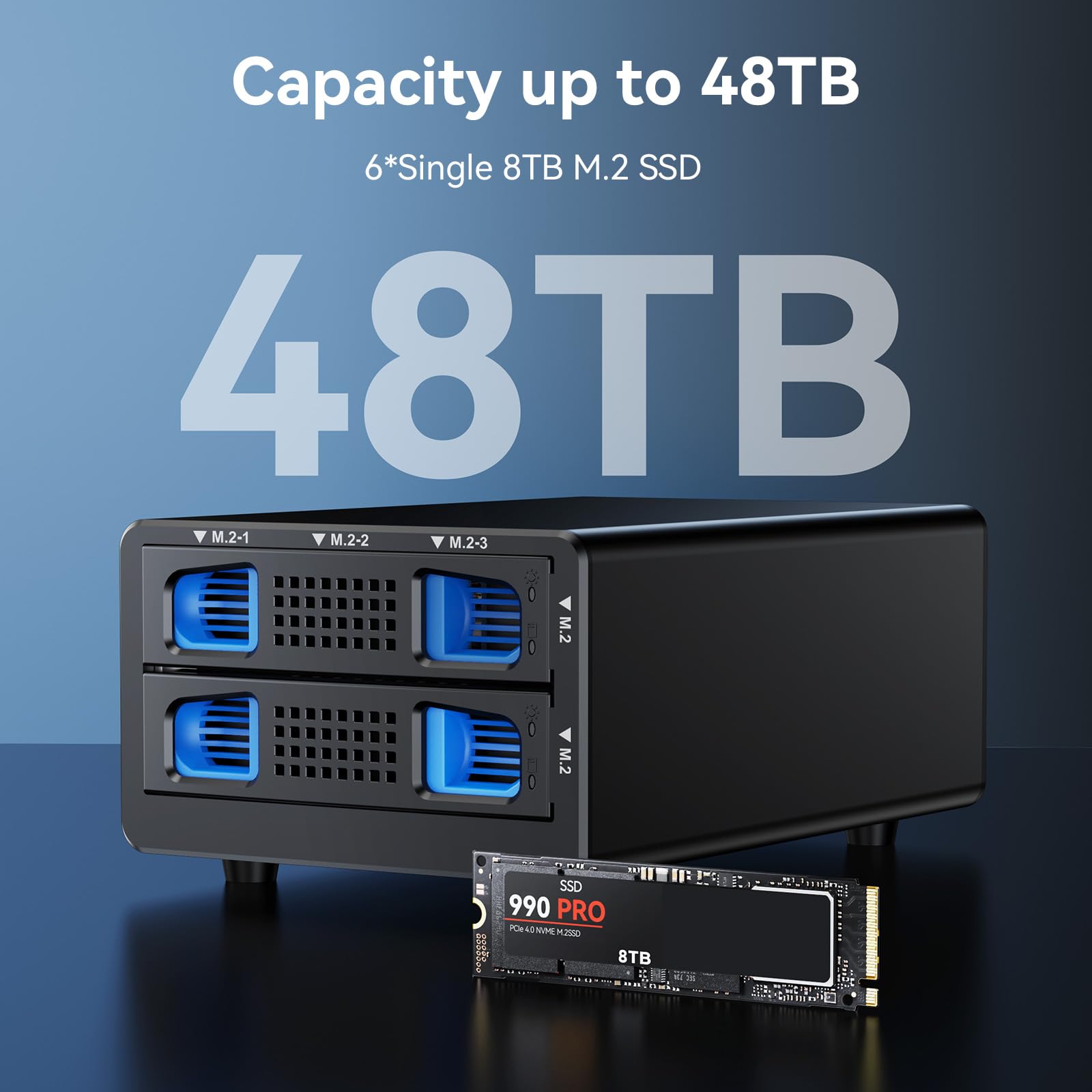 CENMATE 6 Bay NVMe M.2 Enclosure USB3.2 10Gbps SSD Enclosure per M/M+B Key in 2230/42/60/80/110 con Cavo USB CC e AC, Case M.2 SSD con 1*USB-HOST, Capacità 48TB(NO RAID/NAS)