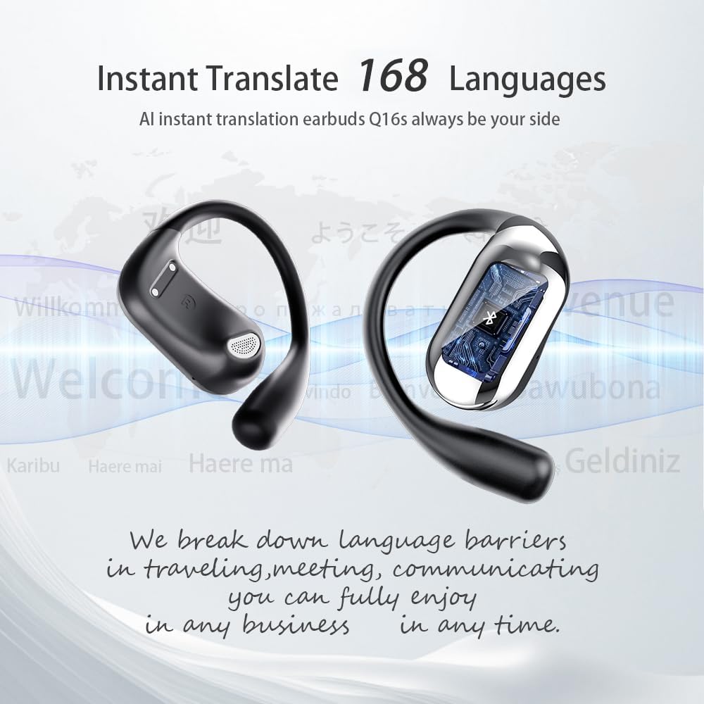 AI Instant Translation Earbuds Real-Time No Subscription Wireless Translate Earphones for iOS&Android Spanish Arab Korean 168 Languages 80Hours ENC Tech 4in1