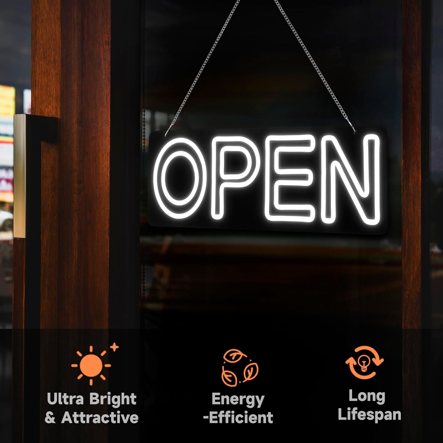 32x12 Extra Large LED Open Signs for Business, Apanibu 2 Lines Unique Design Super Bright Neon Open Sign with Chain, 5 Levels Adjustable Brightness for Retail Shop Window Salon Restaurant (White)