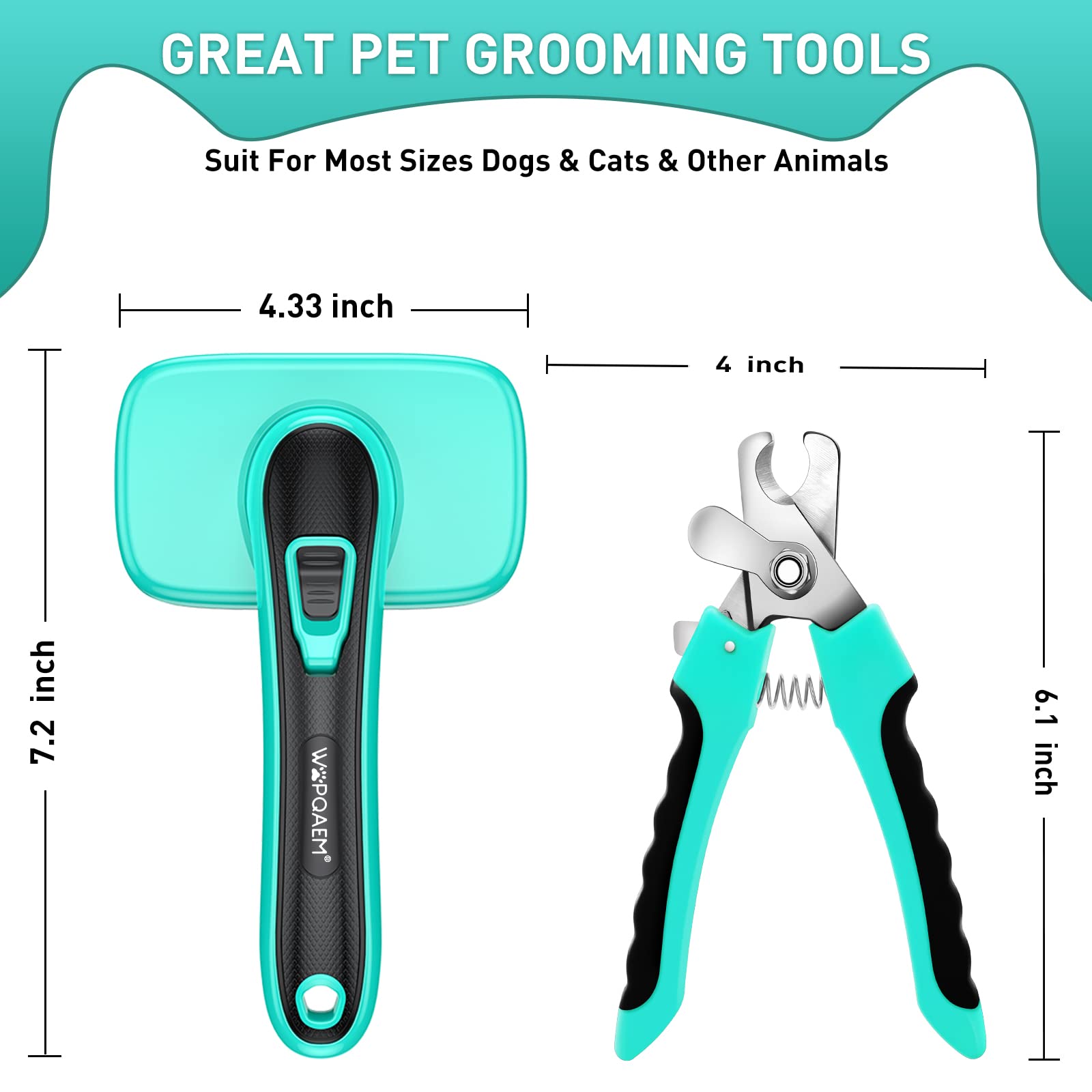 2 Pcs Self Cleaning Slicker Brush & Nail Clippers for Dog and Cats,Shedding Long and Short Haired Pets,Skin Friendly Deshedding Grooming Tool
