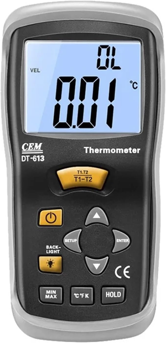 DT-613 Thermocouple Thermometer Portable Industrial Digital Probe Thermometer Dual Channel K-Type Thermocouple Thermometer
