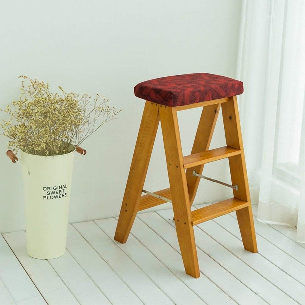 2 Step Ladder Solid Wood Folding Ladder Portable Household Kitchen Cutting Table Stool Chair bar Stool (Color : C, Size : 34 * 32 * 60cm)