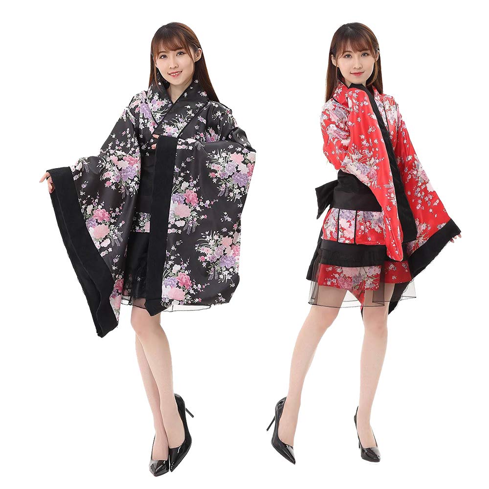 浴衣ドレス 黒赤 花柄 ギャル 浴衣ドレス 大人用 黒 ピンク 赤 花 量産型 姫ギャル 平成女児