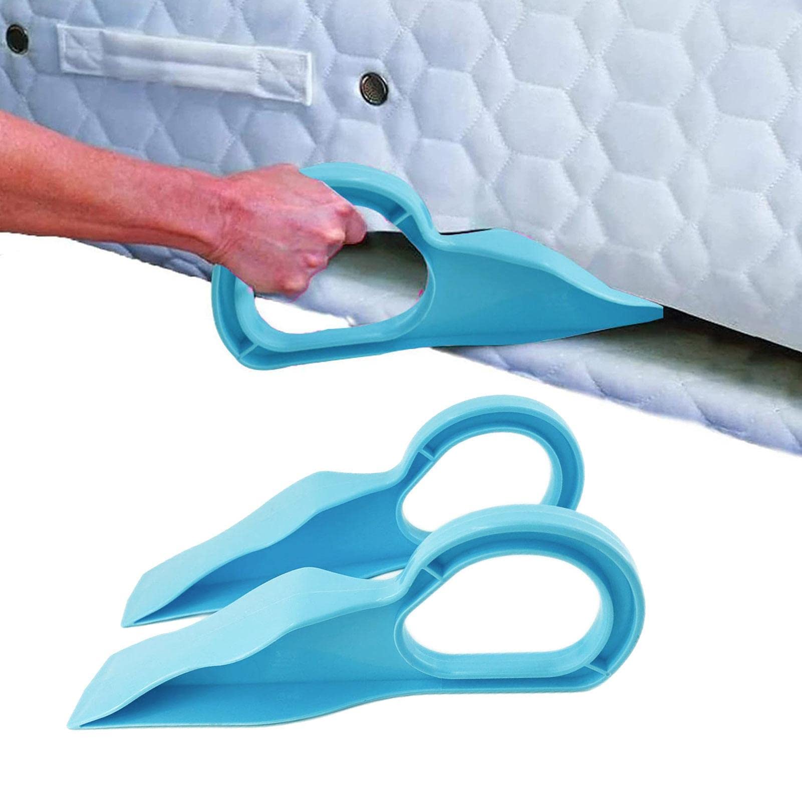 Invees Blue 2 Pieces Mattress Lifter, Mattress Wedge Lift With New Ergonomic Design, Bed Making And Lifting, Easy To Use, Practical Tool, Relieves Back Pain (Blue)
