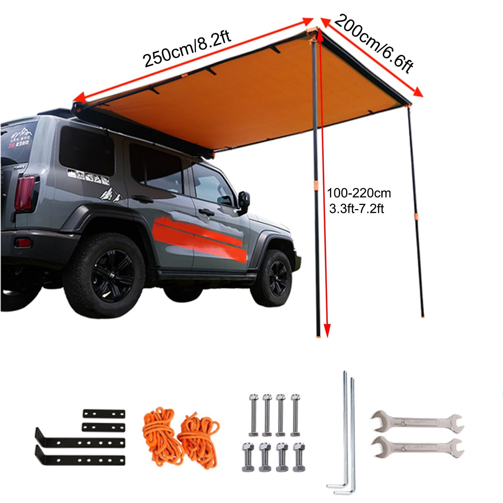 Tendalino Camper Veranda Per Roulotte Tenda da Sole Retrattile,UV50+ Impermeabile,Tendalino Laterale/Posteriore per Camion SUV Furgoni Camper da Campeggio Escursione Viaggio ( Size : 200x250cm/6.6x8.2