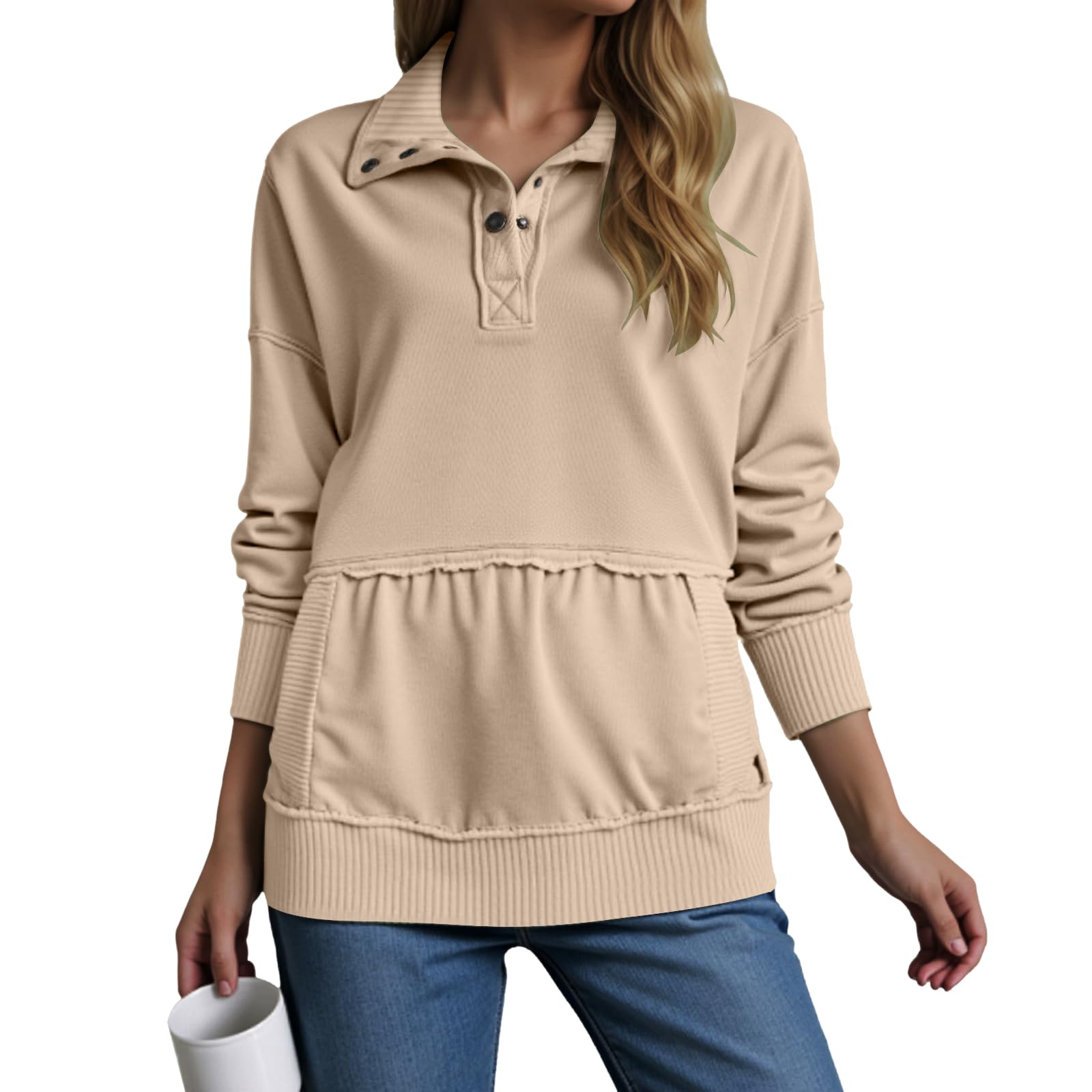 Sweatshirt Damen Winterpullover Classic Fit Leicht Komfortabel Einfarbig Alltag Urlaub Casual Look Frauen Rhals Regular Fit Kuschelig Weicher Langarmshirt Oberteil Pullover Teenager Mädchen Trend