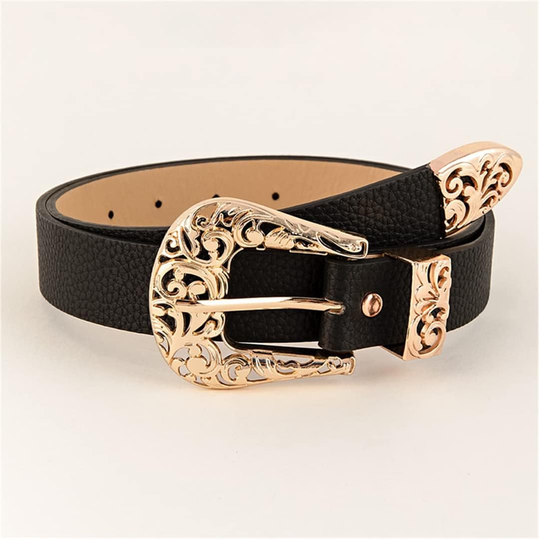 Mkjuuior Rivet Decorative Belts for Women White Western Cowboy Buckle Pin Pu Leather Belt Girls Jeans Waistband