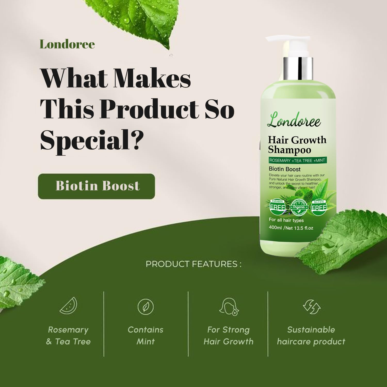 Rosemary Shampoo for Hair Growth, Thickening & Regrowth Formula for Men & Women, Rosemary Mint Strengthening Shampoo with Tea Tree Oil & Biotin for Scalp Therapy & Hair Fall Control 13.5 fl.oz (400ml) - Image 6