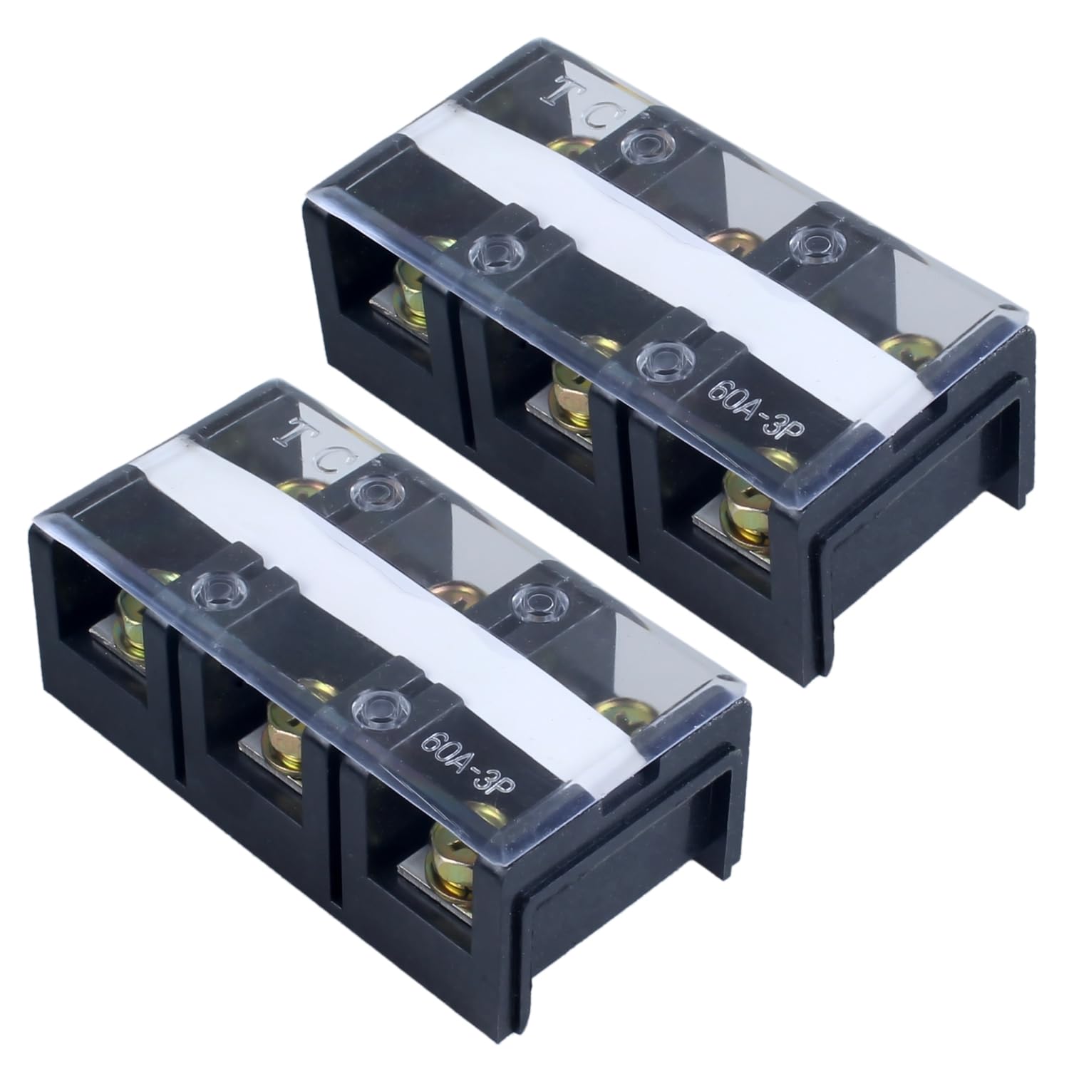 2 Pack DIANQI 60A 660V Terminal Block 3 Position Screw Terminal Strip Dual Row with Cover（TC603 2Pcs）