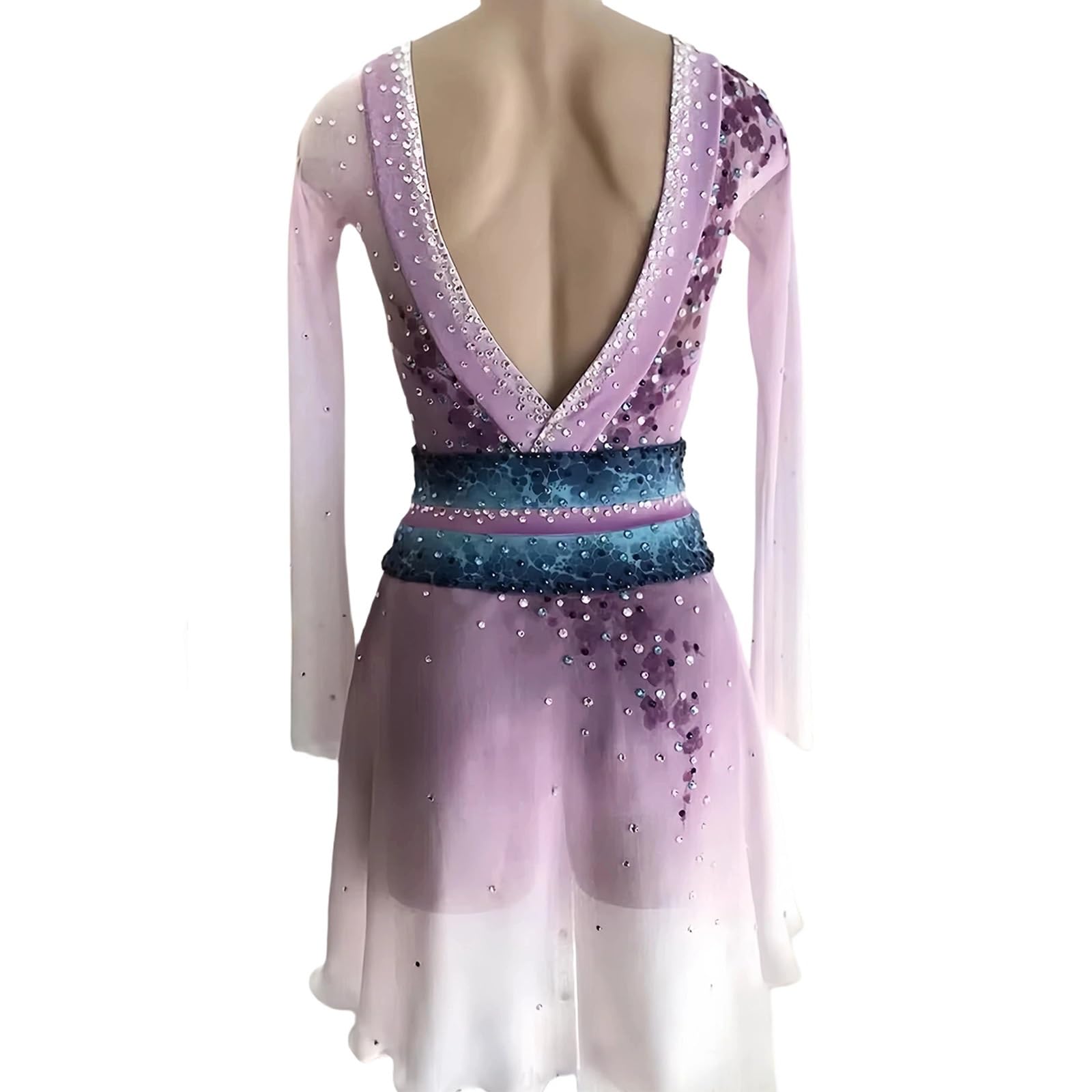 Women's Figure Skating Dress for Competition, Girl's Handmade Ice Skating Dresses with Diamonds, Team Uniform(Small) Purple