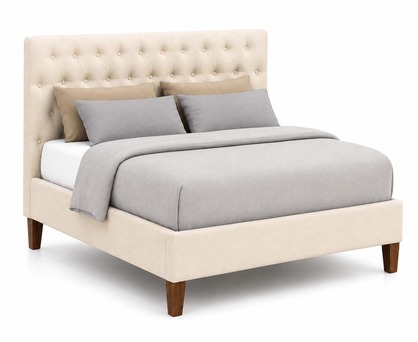 78 x 54 Inches King Size Upholstered Bed with Tufted Headboard | Premium Fabric Double Bed with Solid Wood Legs | Modern Platform Bed for Bedroom | Dark Grey-image-13