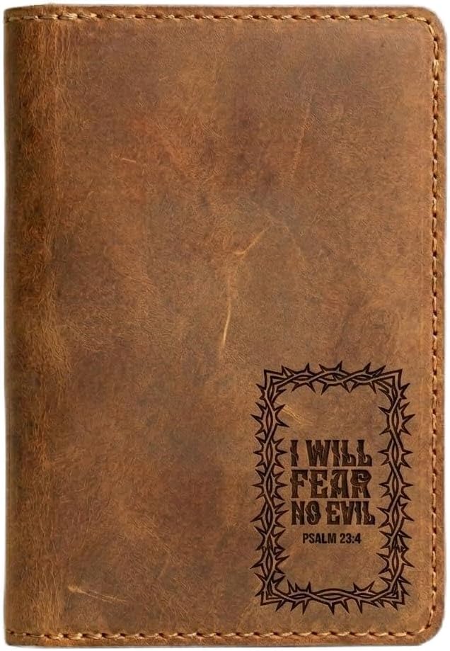 I Will Fear No Evil Leather Passport Holder, Christian Gifts for Men and Women, Full Grain Cowhide, Jordan Brown