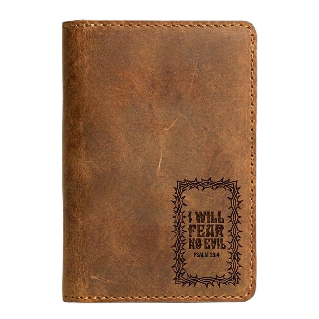 I Will Fear No Evil Reisepasshülle aus Leder, christliche Geschenke für Männer und Frauen, Vollnarbenrindsleder, Jordanbraun