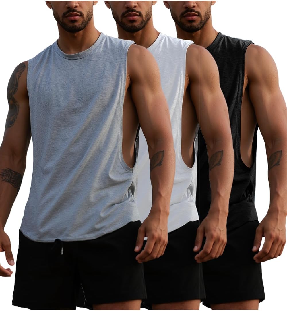 Mens Gym Sleeveless Tank Top Workout Muscle Shirt Cut Open Quick Dry Bodybuilding Vest 1/3 Pack