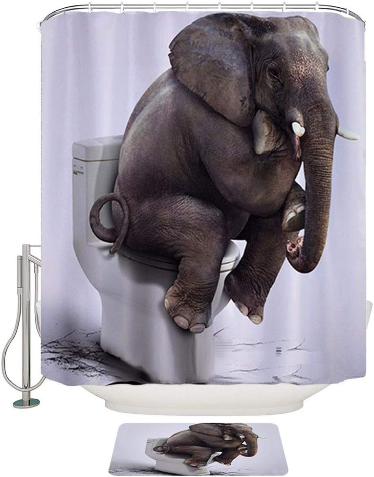 Enjohos 3d White Elephant Shower Curtain Polyester Waterproof Fabric Bathroom Curtain Set With Bathroom Area Mats Anti Slip Rugs Shower Curtain 71 X 71 Mats 15 X 23 Kitchen Dining Amazon Com