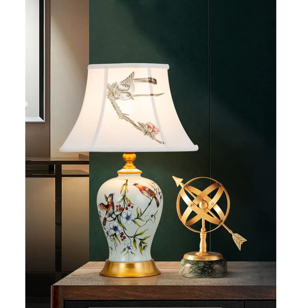 E27 Nuova lampada da tavolo cinese in ceramica applique Soggiorno Camera da letto Studio Lampada da comodino Stile europeo Elegante Lampada da tavolo semplice (Lampadine non incluse) (Bianco)