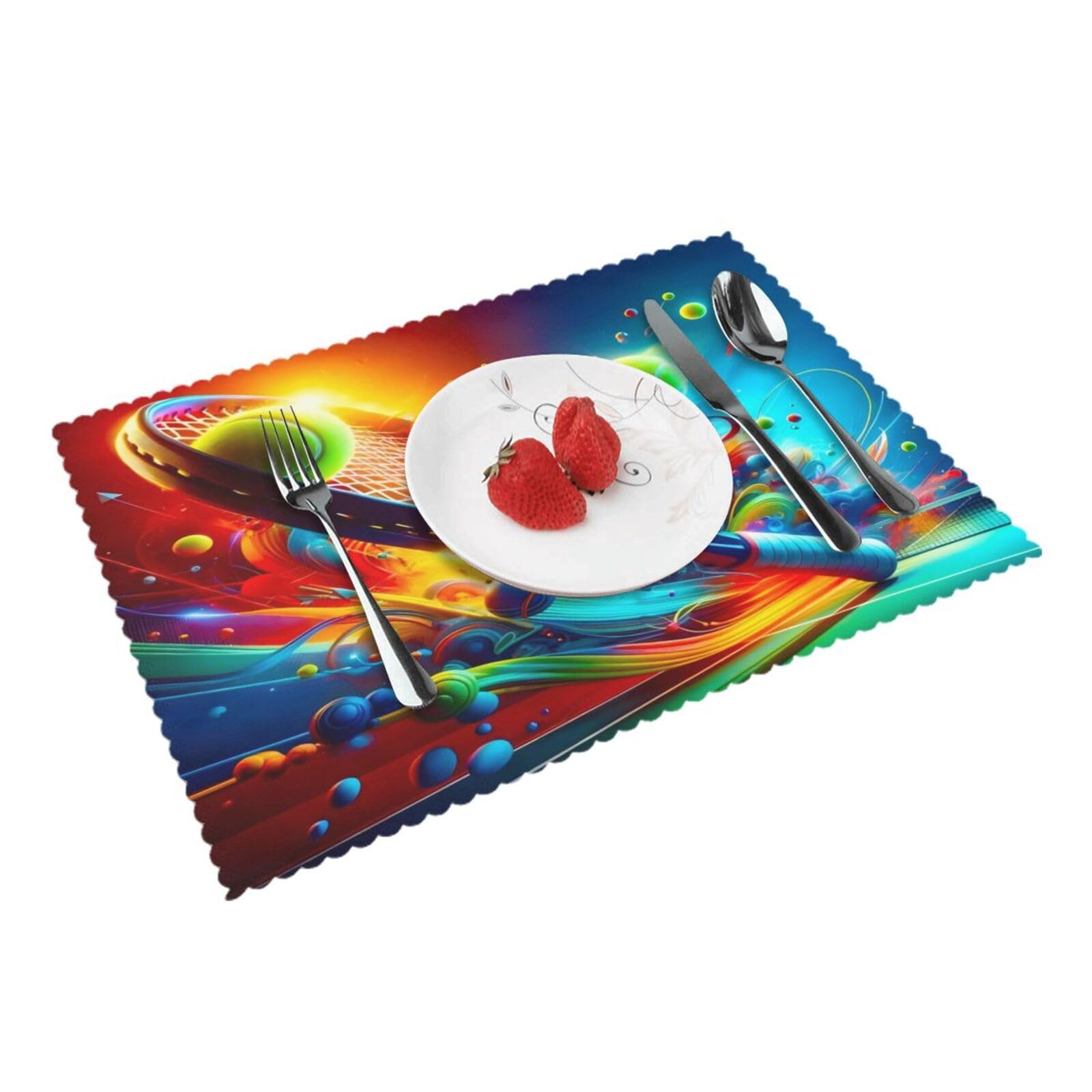 Colorful Tennis Ball Racket (2) Placemats Set of 4 Print Table Mats Place Mats Table Decor for Kitchen Dining 12X18 in