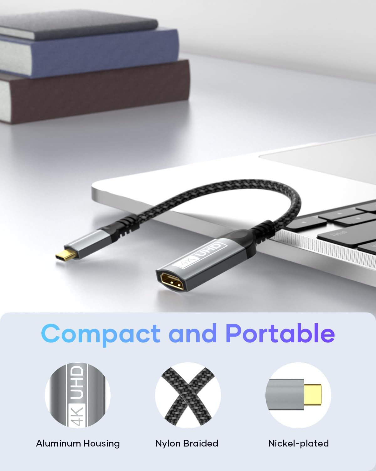 Adaptateur USB C vers HDMI 4K, Adaptateur Thunderbolt 3/4 Type-C vers HDMI Compatible avec MacBook, iMac, iPad Pro, Air, iPhone 17/16/15, Galaxy S24