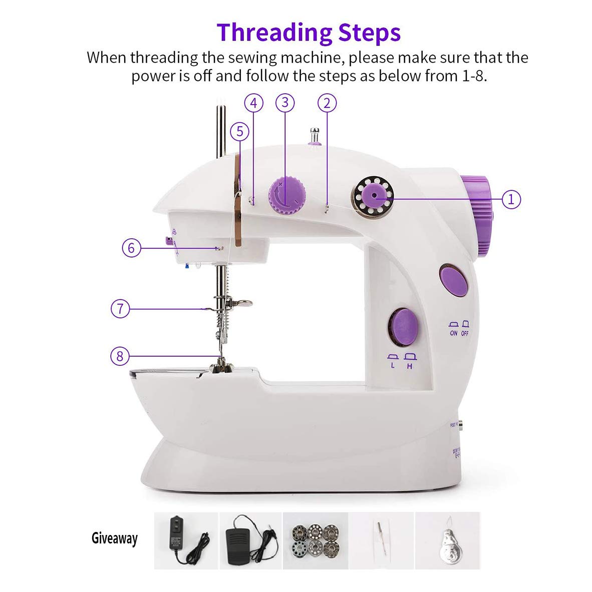 Mini máquina de Coser eléctrica con Hilos Dobles Ajustables y Dos velocidades Kit de Costura de máquina de reparación de artesanía portátil, Herramienta de Costura doméstica Overlock multifunción,B