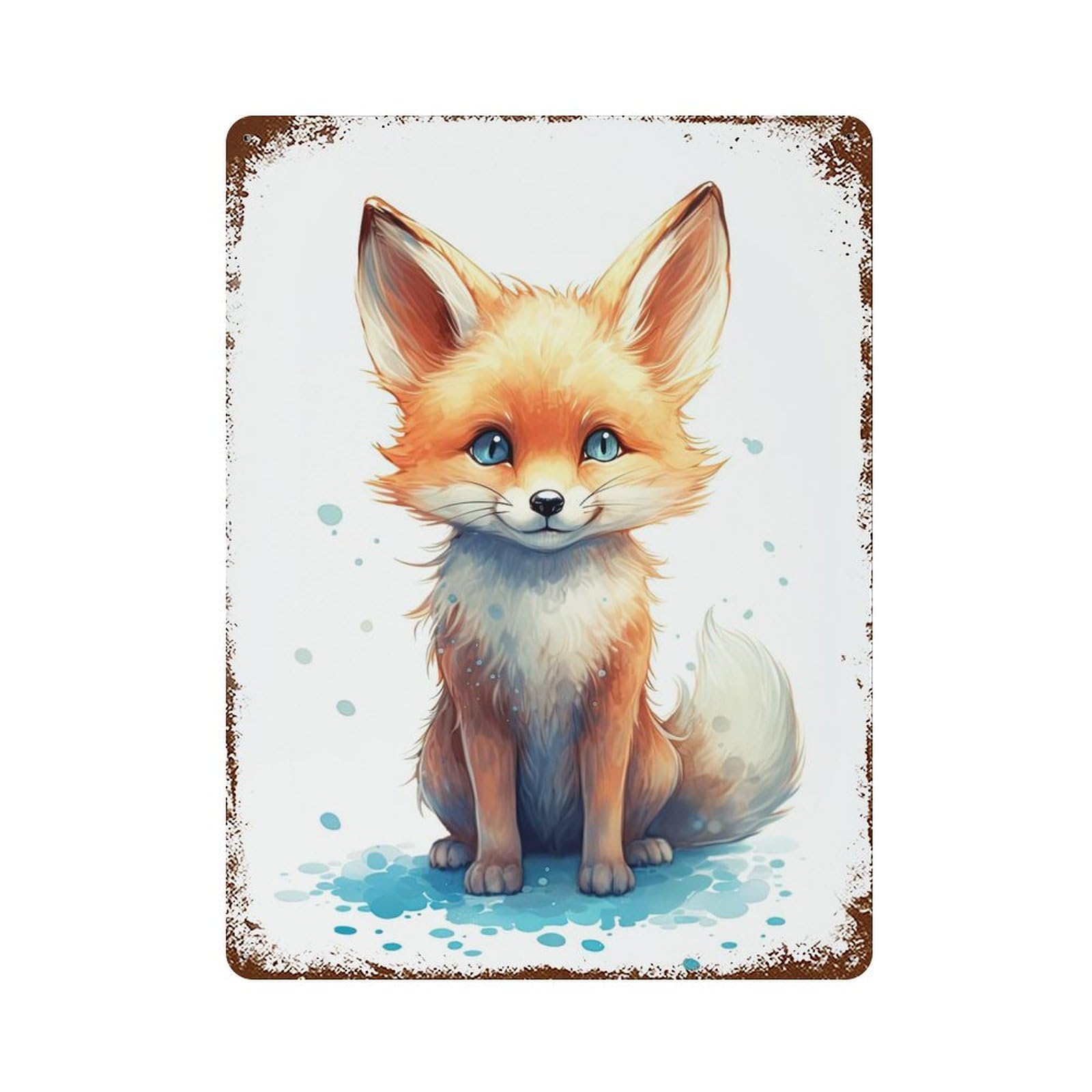 Watercolor Baby Fox Art Aged Metal Wall Plaque 15.7"x11.8", for Office, Studio And Wall Decor, Novelty Wall Decor