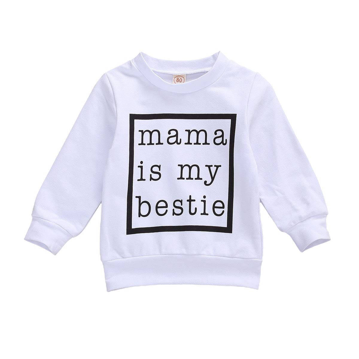 FIOMVA Toddler Infant Baby Girl Boy Pullover Sweatshirt Long Sleeve Letter Printed T-Shirt Top Blouse Casual Clothes Outfit (J-Mama is My Bestie White,0-6 Months)