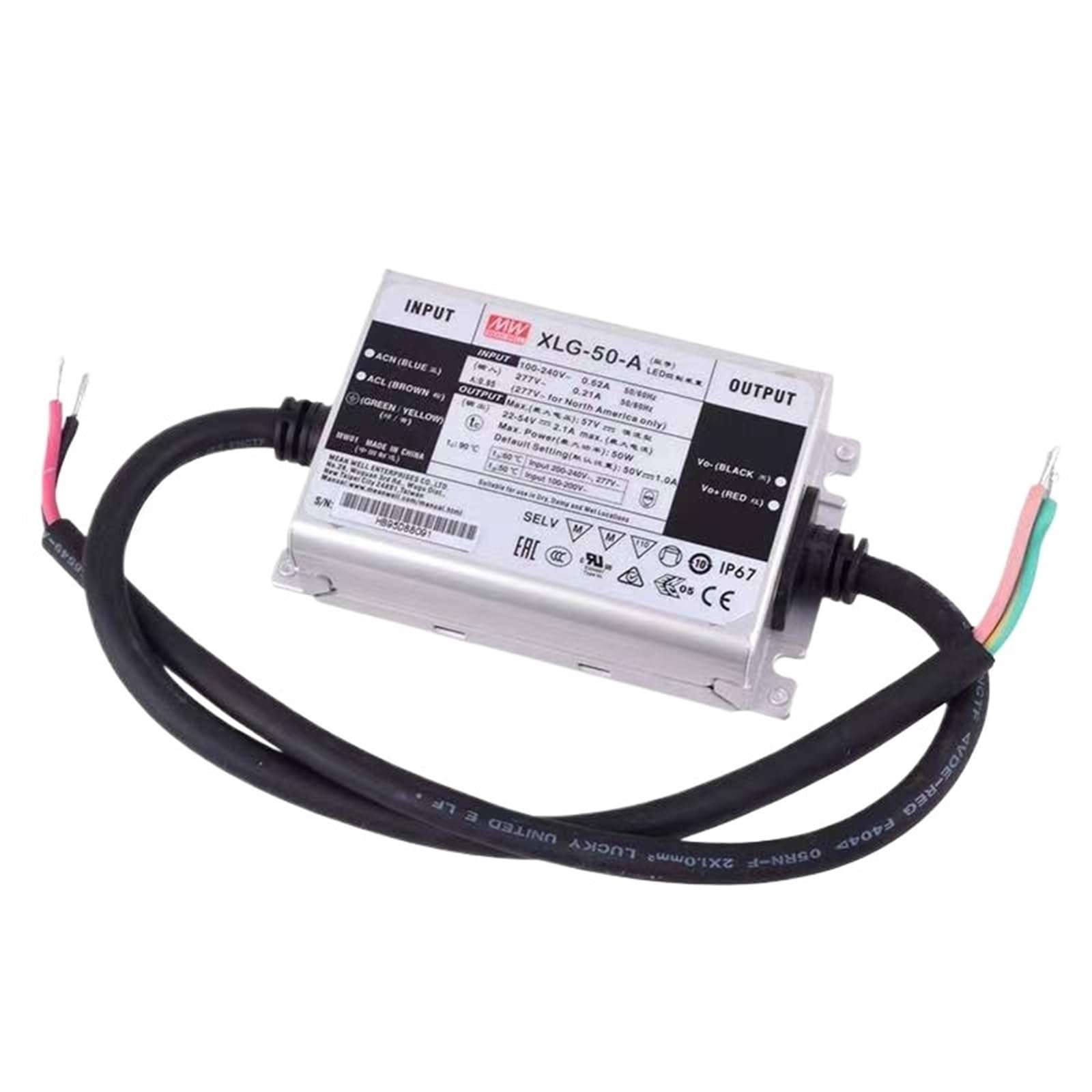 FCARUMIQP XLG-50-A 1A 22~54V Constant Power Mode LED Lighting Driver Buit-in Active PFC Function AC-DC Water Proof IP67