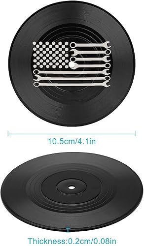 Miniatura 2 de Posavasos con diseño de mecánico vintage con la bandera de Estados Unidos, para discos de vinilo, con aislamiento y diseño de disco redondo