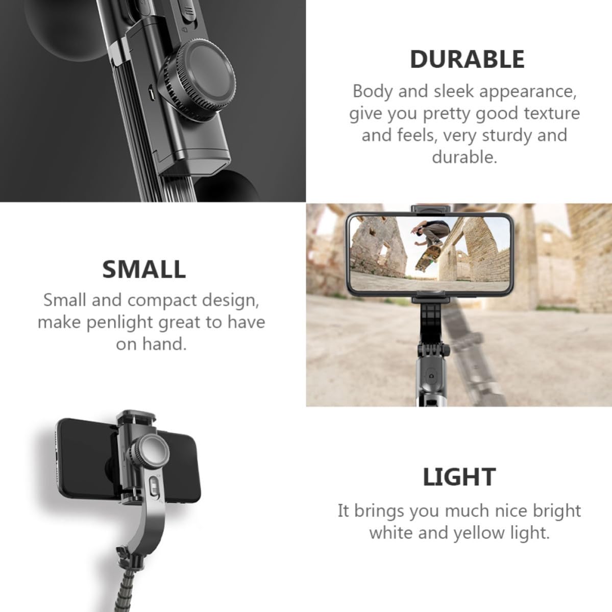 Ciieeo Stabilisateur de Téléphone Antichoc, Perche Selfie Trépied, Abs, Batterie 450mah, Noir, pour Live Streaming, Web Celebrity
