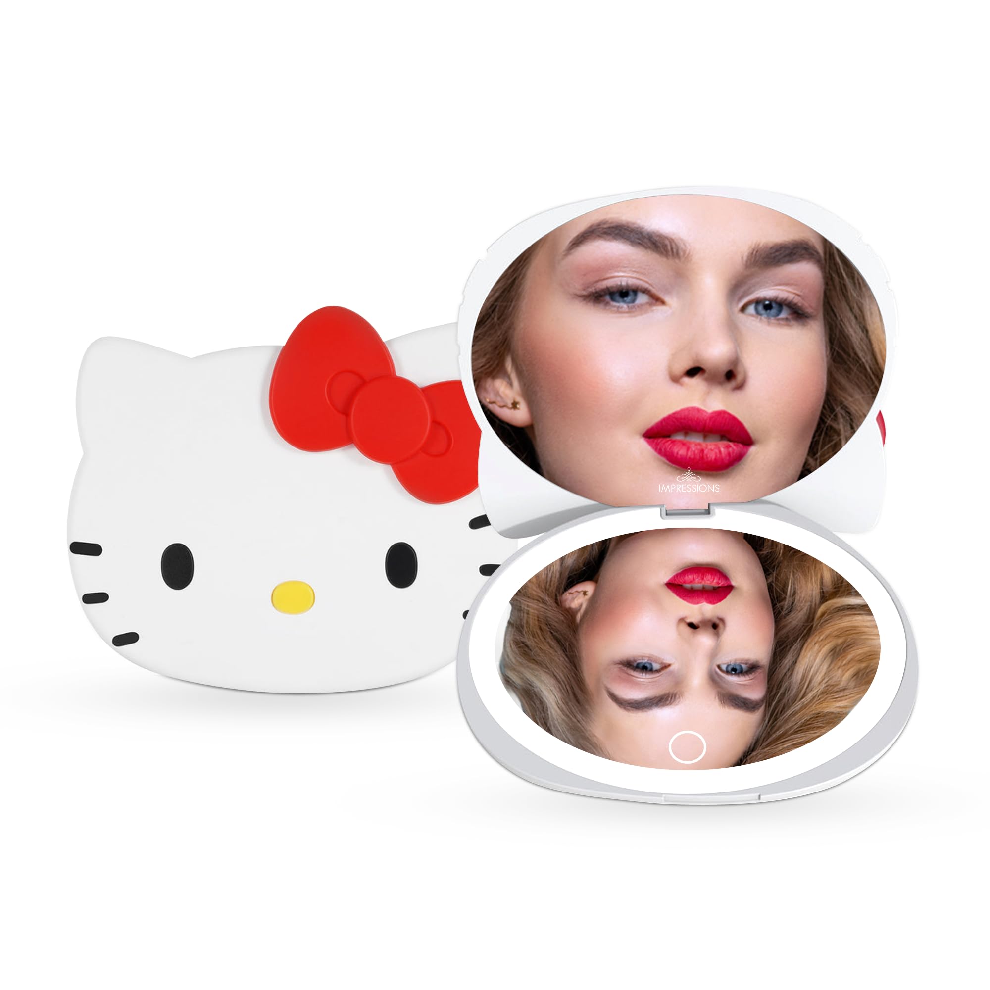 Impressions Vanity Hello Kitty Led Compact Mirror For Purse Travel Lighted Makeup Mirror With 3X Magnification Adjustable Brightness Soft Touc