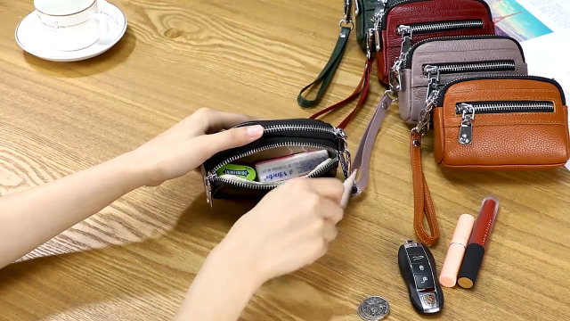 ALLITIC Coin Purse for Women Genuine Leather Small Triple Zipper