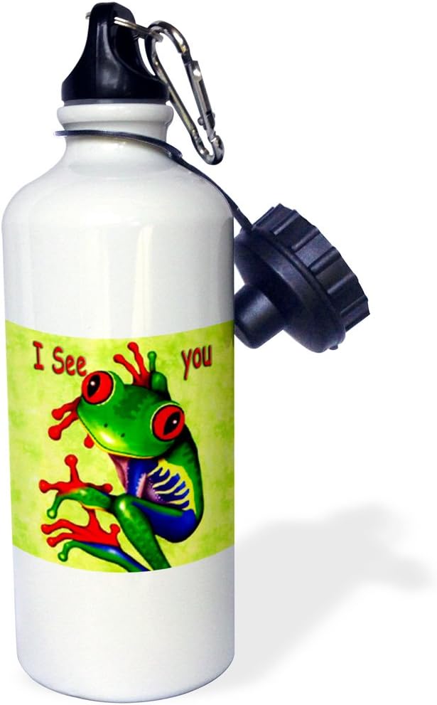3dRose Frog I See You Sports Water Bottle, 21 oz, White