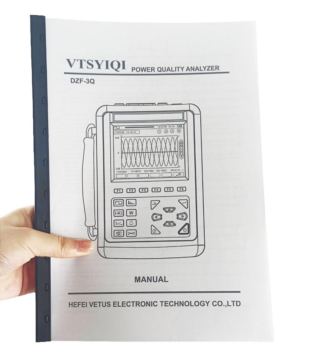 Complete kit of the VTSYIQI DZF-3Q Power Quality Analyzer, including the main unit, current clamps, test leads, power adapter, USB cable, and carrying bag.