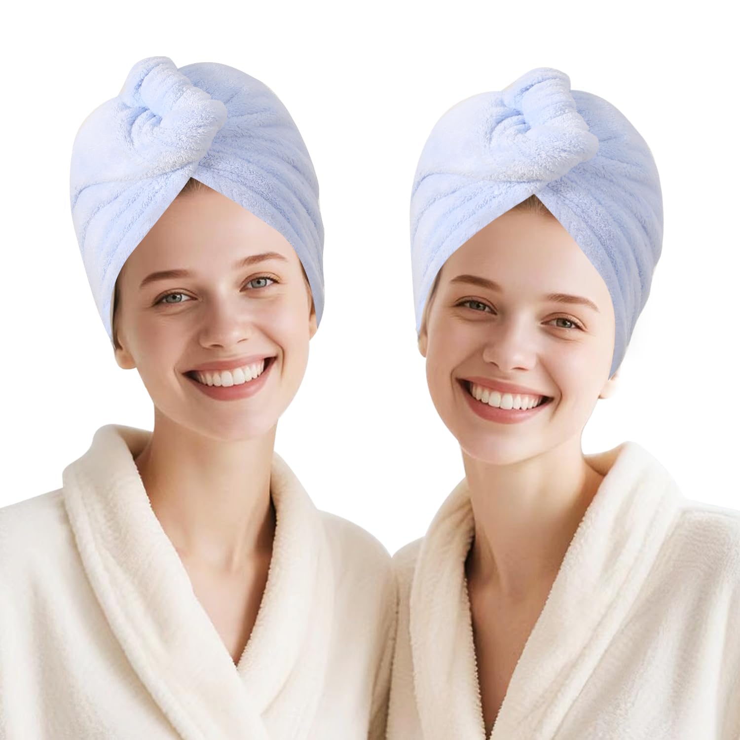 Mikrofaser-Handtuch, Haarturbane für nasses Haar, zum Trocknen von Haaren für Frauen, Blau, 2 Packungen