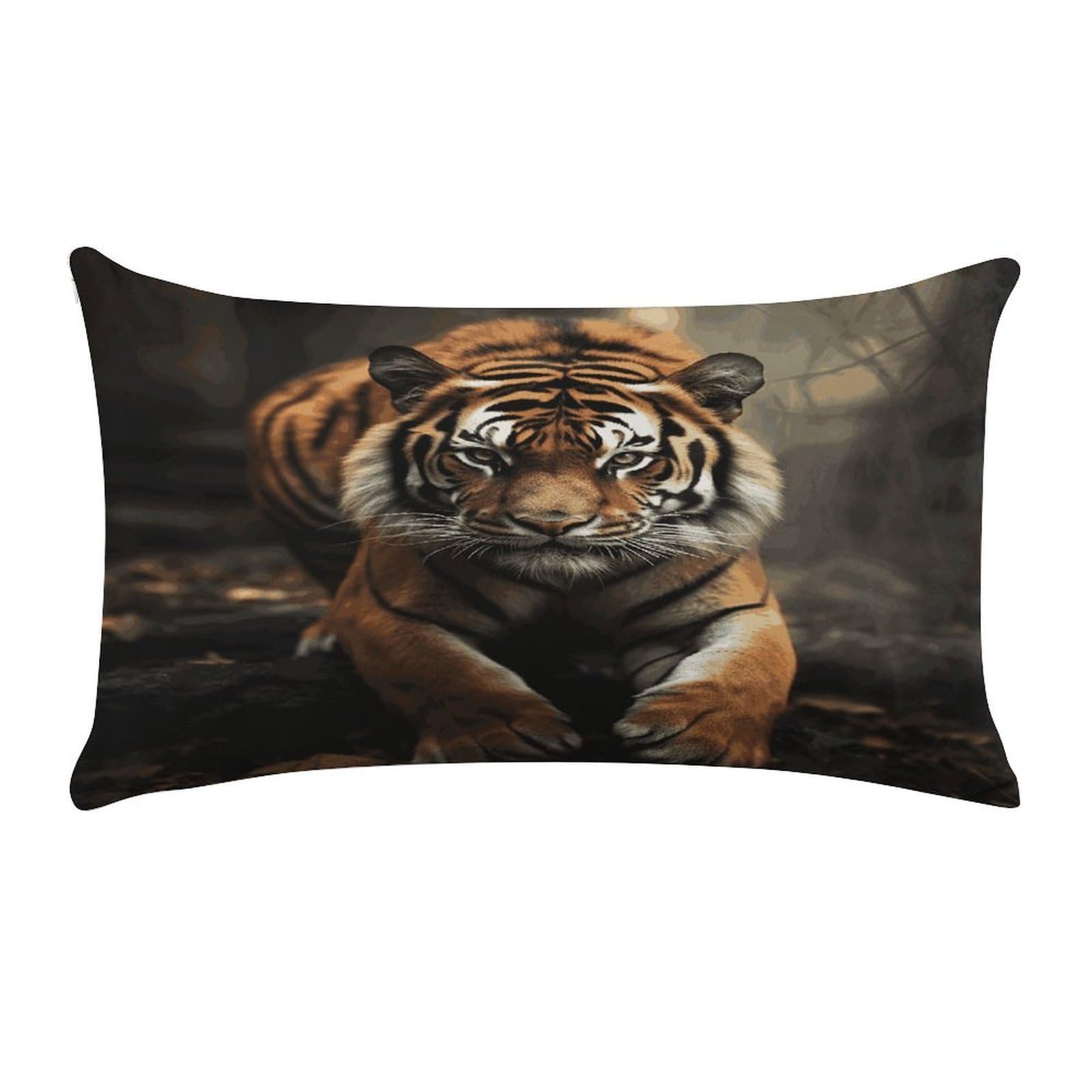 LDGSUPH Wild Animals Tiger Throw Pillow Cover with Zipper Long Throw Pillow Case Anti-Fading Pillow Protector Super Soft Decorative Cushion Case Exquisite Plush Pillowcase12 X 20 in