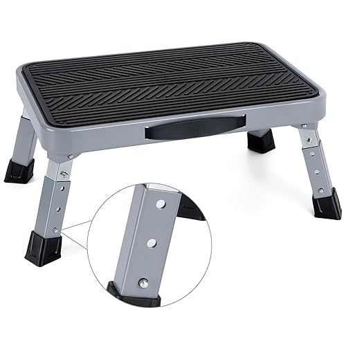 Height-Adjustable 7"- 9" Folding Step Stool with Non-Slip Platform 10"