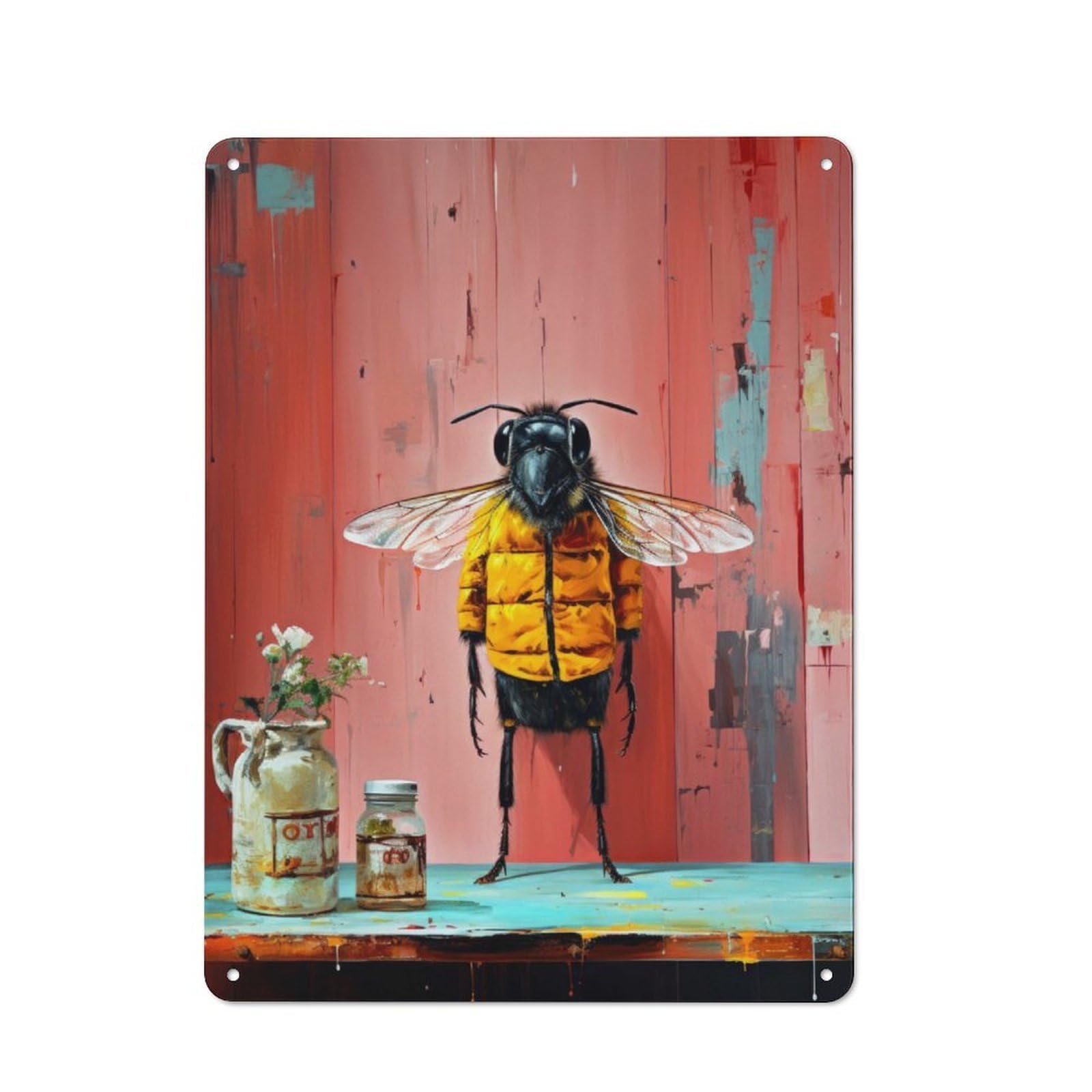 Country Agent Bee Farmhouse Metal Sign 40x30cm, Farmhouse Wall Decor for Dining Room, Cafe, Entryway Or Family Room